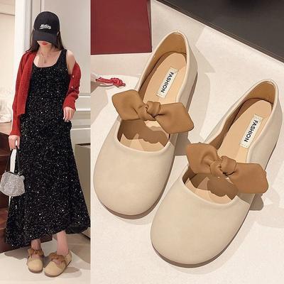 Scarpe singole Mary Jane piatte delicate, comode e alla moda, con fiocco primaverile, con bocca bassa e fondo morbido, scarpe a fagiolo