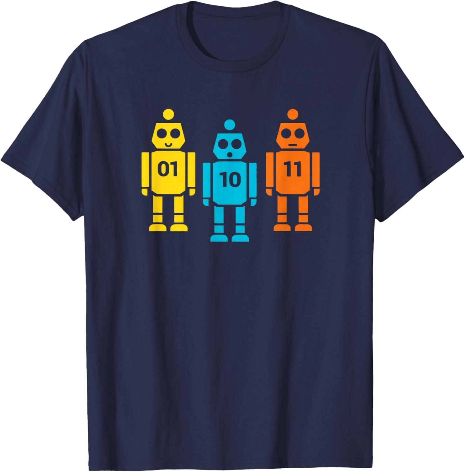 Funny Binary Code Robot 01 10 11 Tech Graphic Unisex T-Shirt S