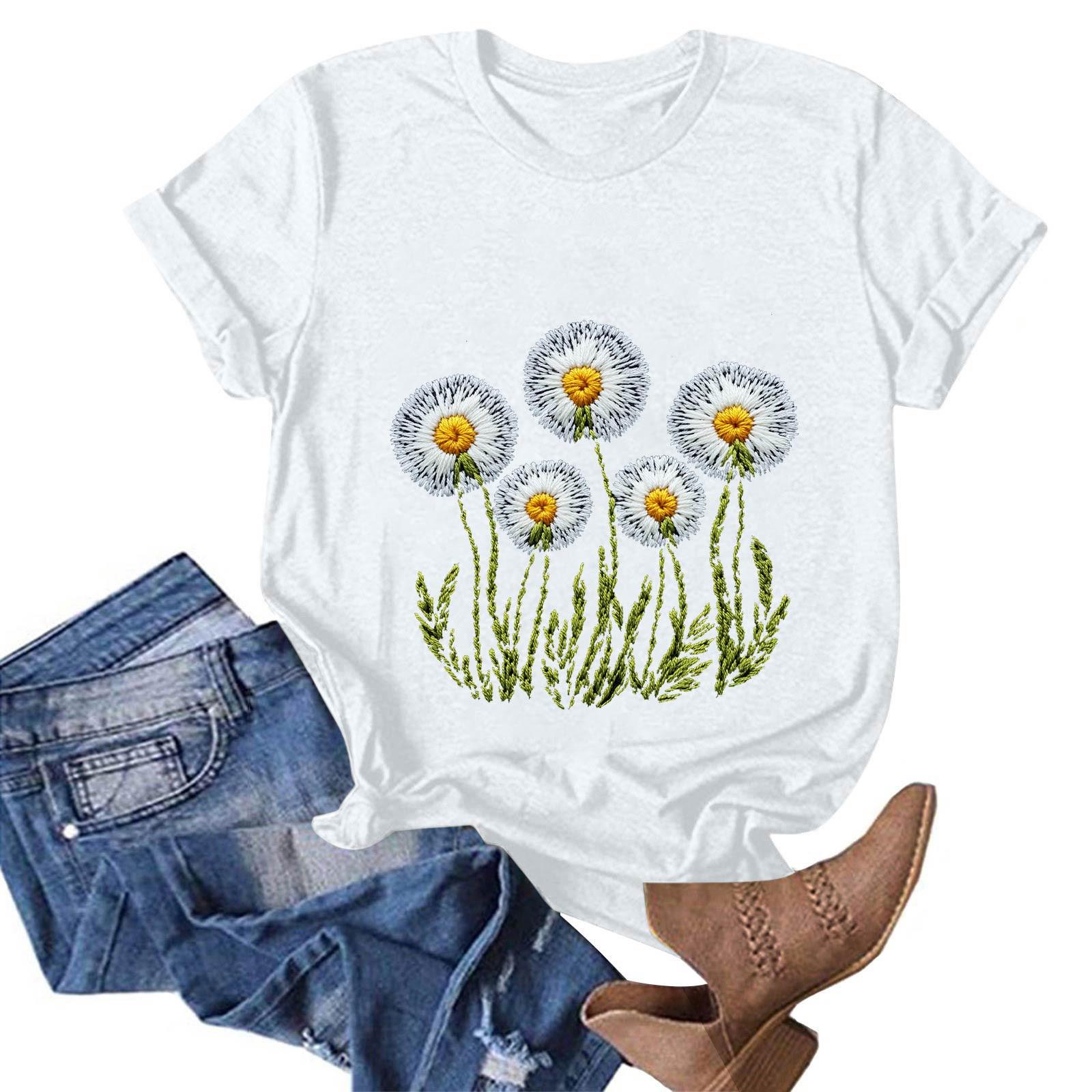 

Жіночий модний повсякденний пуловер з принтом і круглим вирізом, футболка з короткими рукавами XL білий