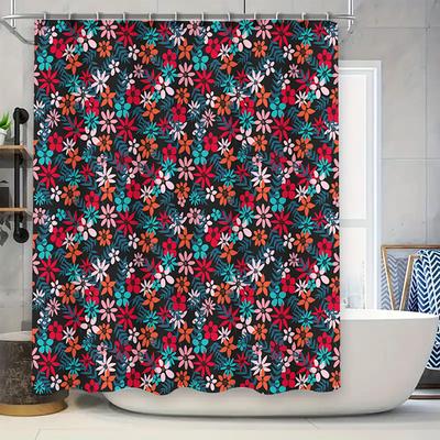 Vibrant Floral Print Shower Curtain Decor Home Bath Waterproof Fabric Decoration Pink Blue Red Black White 60X72 In (152Cm X 183
