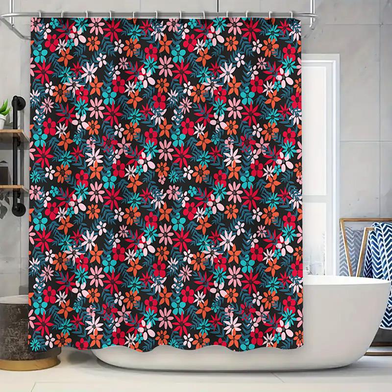 

Vibrant Floral Print Shower Curtain Decor Home Bath Waterproof Fabric Decoration Pink Blue Red Black White 60X72 In (152Cm X 183 90x180cm