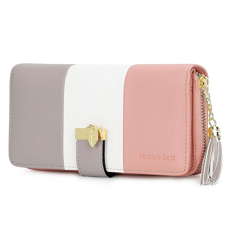 

[Pomelo Best] wallet ladies long wallet large capacity coin purse anti-magnetic PU leather Can fit smartphone present (pink)