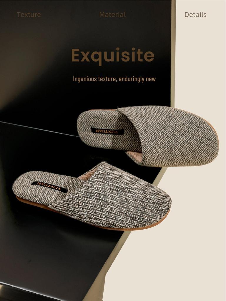 Herren Retro Wollmischung Hausschuhe: Herbst/Winter Rutschfest Luxus