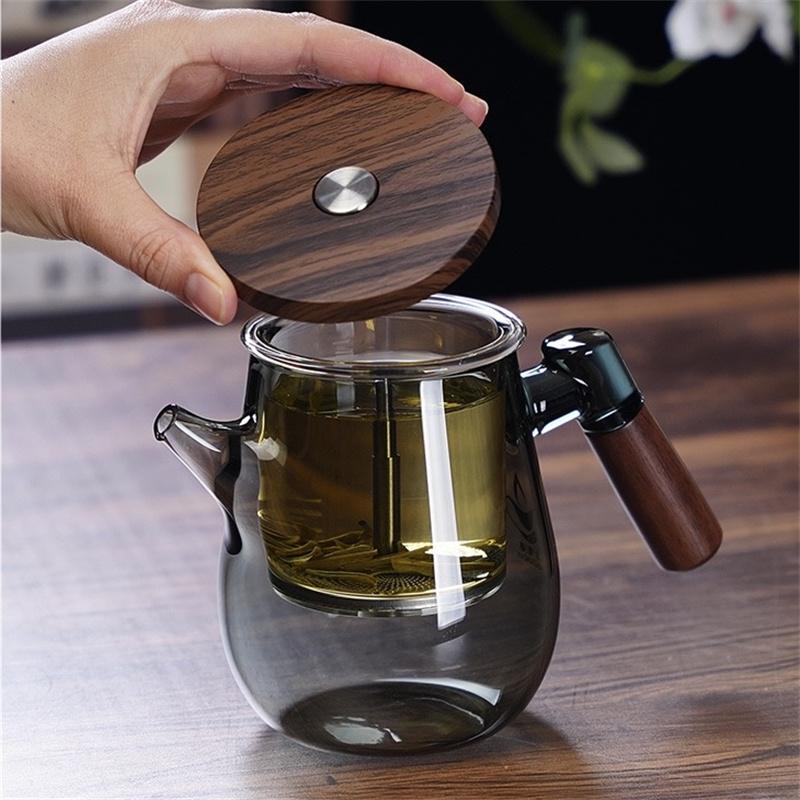600ml One Tough Tea Filtering High Borosilicate Glass Teapot Lazy Household Brewing Tea Kettle Kung Fu Teaware Set