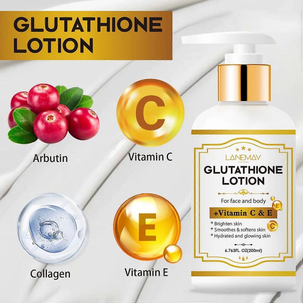200ml Glutathione Brightening Body Lotion, Anti-Aging Firming Moisturiser Body Lotion for Dry Skin, Venature Glutathione 50x Whiten, Deep Hydration Sk