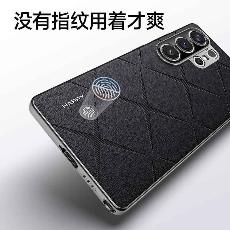 Applicable to Samsung S26Ultra mobile phone case Chanson rhombus electroplated plain leather paint S25 anti-drop protective case