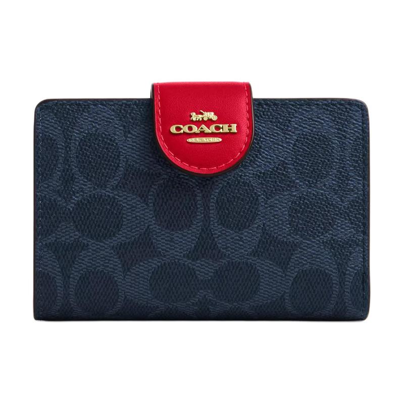 

COACH Corner Zip ogo Print Contrast Design Signature Coated Canvas Wallet Regular Women s Blue with Red Blue with red синій