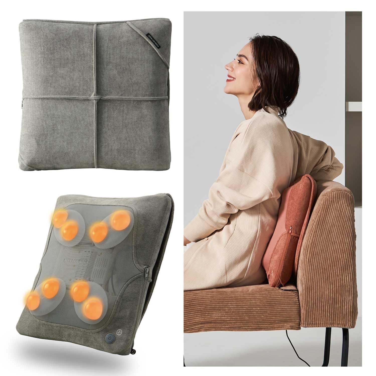 

Массажная подушка ATEX Lourdes Premium для шеи, талии, плеч и спины, Double Massage®, серая, AX-HC319gr