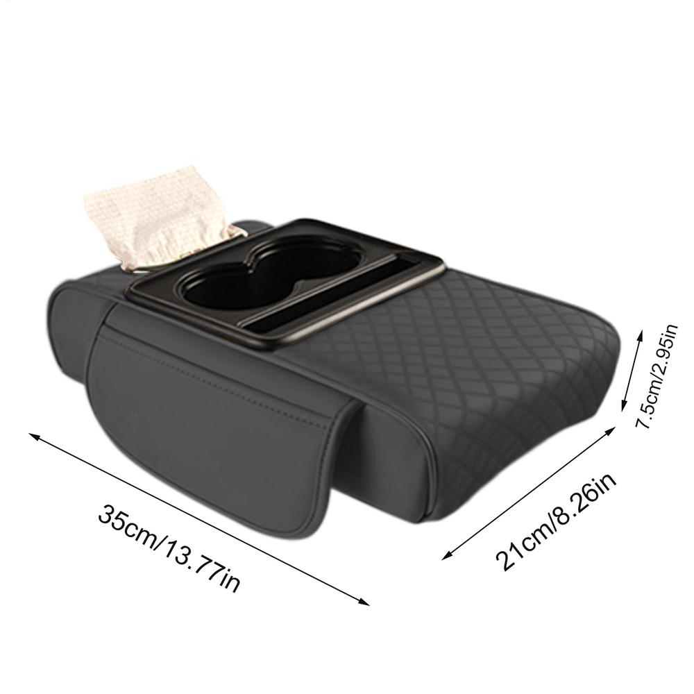 Car Center Console Armrest Cushion Thicken Arm Rest Box Pad Side Extension Cushion with Cup Holder Tissue Box Organizer Bag серый