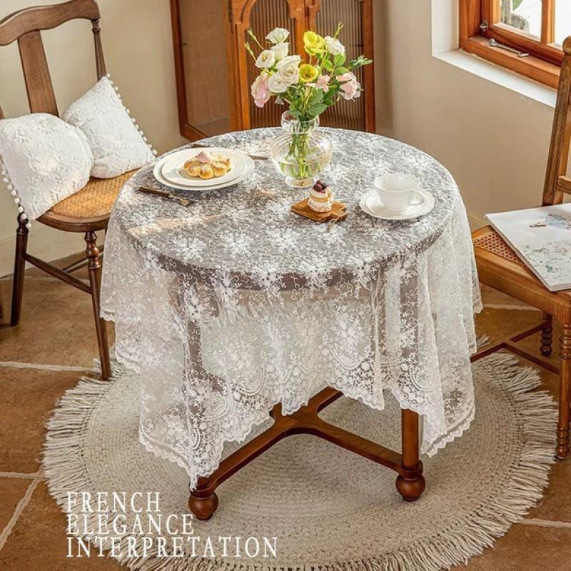 Lace Floral Tablecloth Round Dining Table Decorative Cover Ins Style Nordic Home Living Room Coffee Cloth
