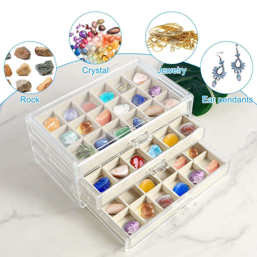 3/5 Tier Rock Display Case Clear Rock Collection Display Case 54/90 Grids Large Content Rock Collection Box Multi-role Storage