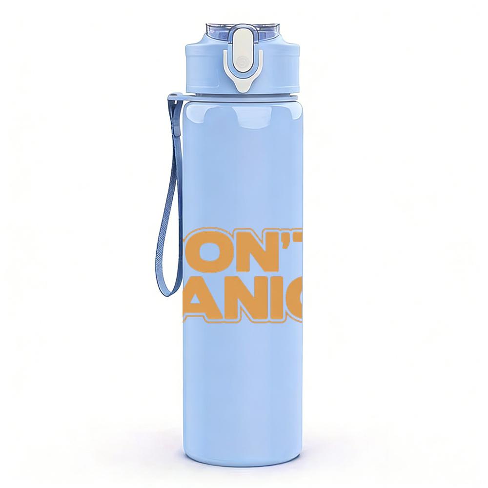 1PC Don't panic orange solid text print 750ml colorful plastic sports water bottle leakproof pop up lid with straw for outdoor work home use