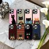 S-Striped C-Coffee Cat Phone Case For iPhone17,16,15,14,13,12,11 Plus,Pro Max Candy Silver Plated Inside Cover