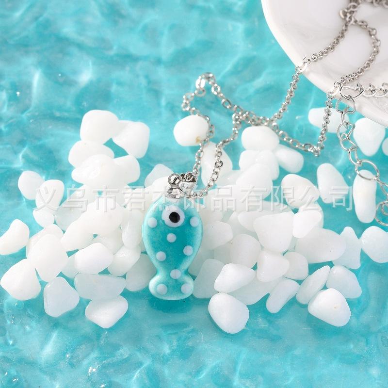 Cute Creativity Stereo Painted Ceramics Ocean Tropical Fish Pendant Necklace for Women Summer Funny Jewelry Accessories Gifts
