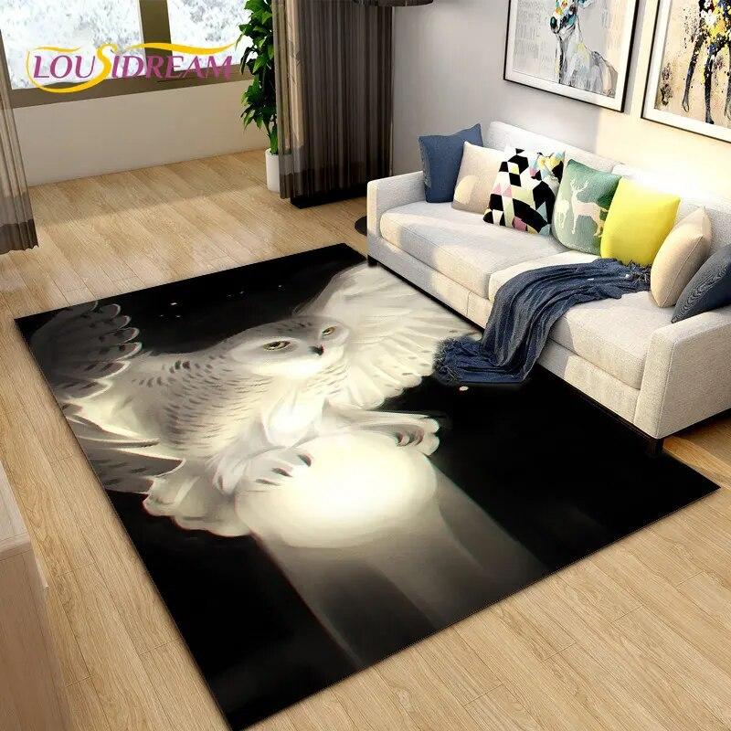 3D Cartoon Cute Owl Area Rug,Carpet Rug for Home Living Room Children's Bedroom Sofa Doormat Decor,Kitchen Non-slip Floor Mat