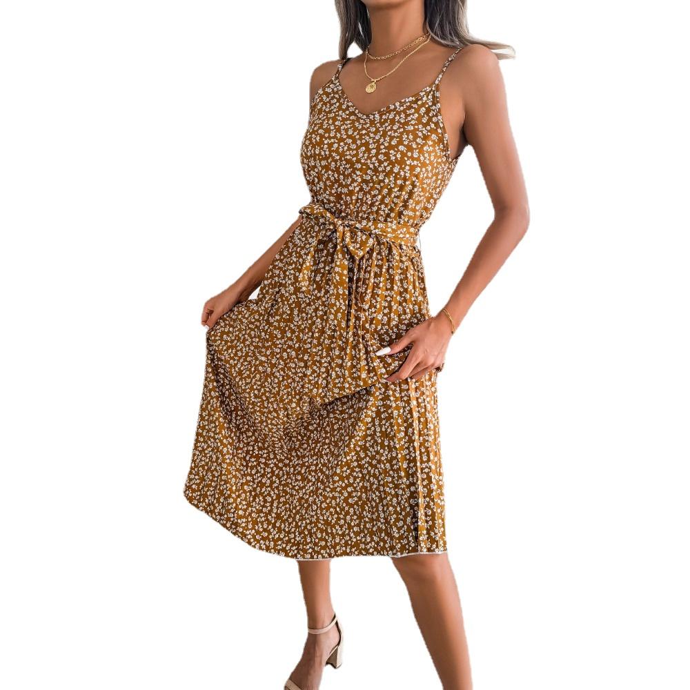 GMXIA Women's Fashion Summer Spring Solid Color Print Short Sleeve Suspenders High Waist Casual Dresses