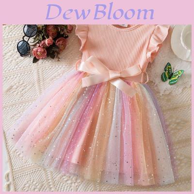 Girl Summer Princess Dress With Glitter Tulle Fabric For Toddler Birthday Party