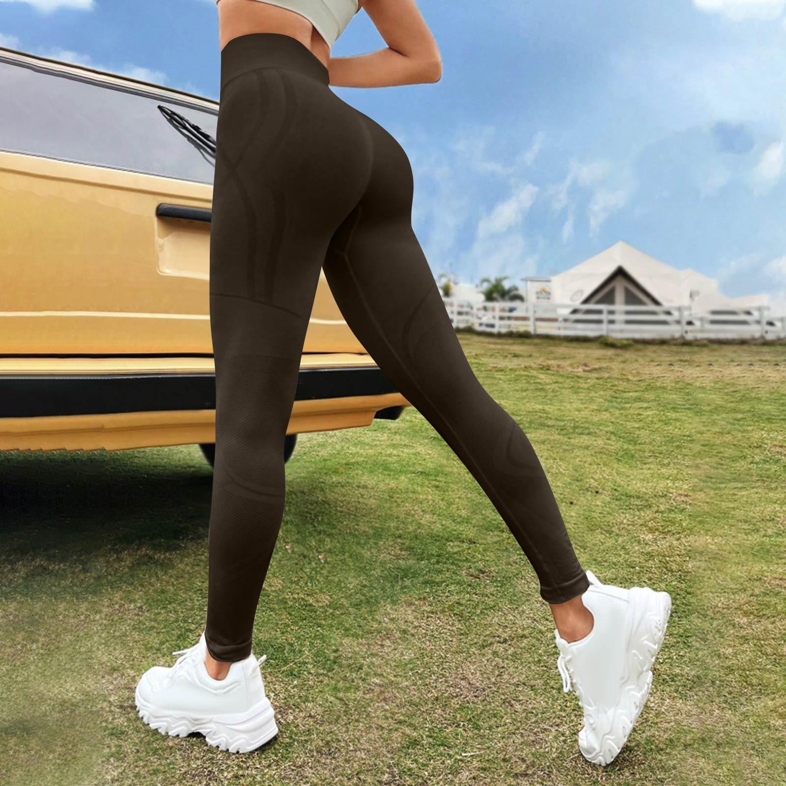 

Женские модные однотонные штаны для йоги с высокой талией, узкие спортивные штаны для фитнеса L коричневый