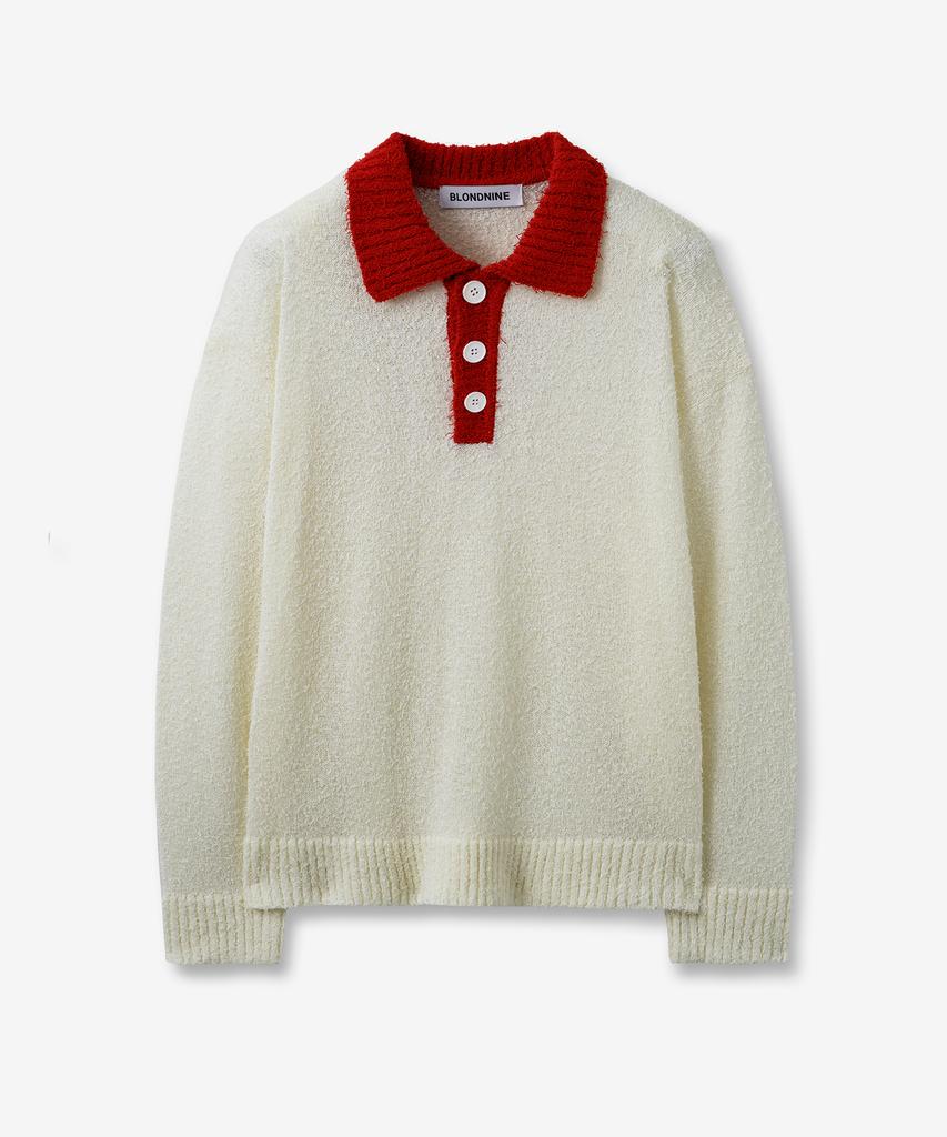 BLOND9 Tail Yarn Coloration Collar Knit_Red
