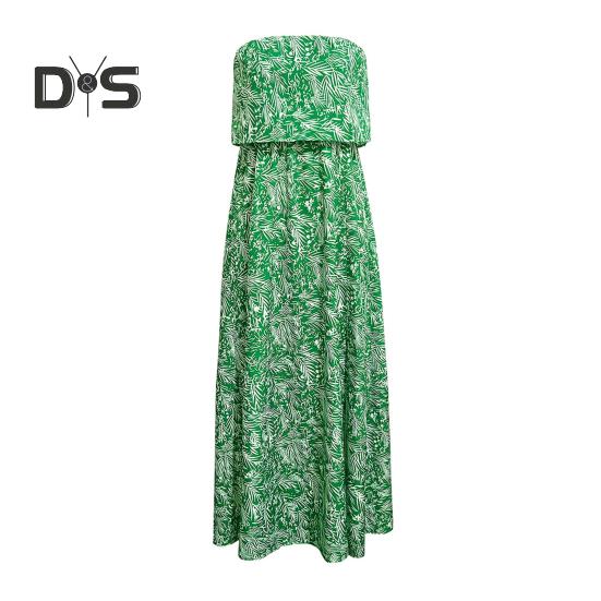 

Женское летнее платье макси с открытыми плечами, без бретелек, топ-труба, А-силуэт, длинное платье с разрезом, летнее пляжное платье в стиле бохо с цветочным принтом S