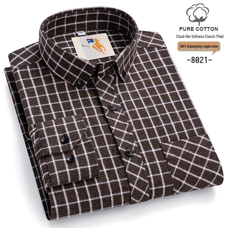 

Мужская фланелевая клетчатая рубашка оверсайз - Чистый хлопок, с длинным рукавом, повседневная мода для осени и зимы 42