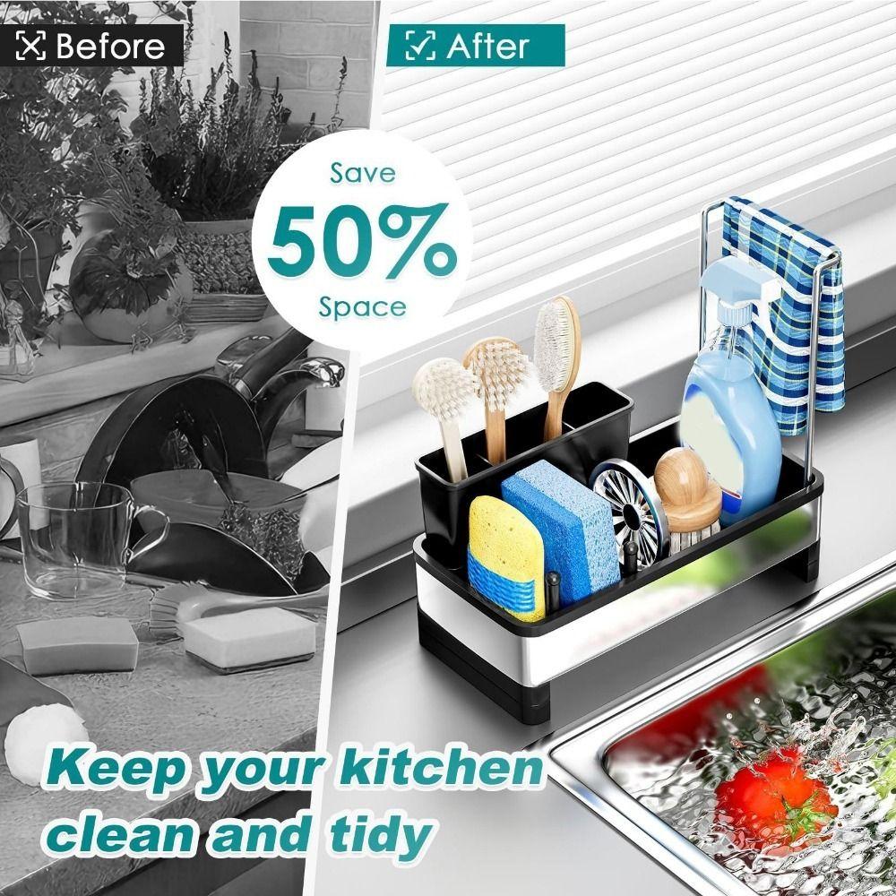 Self-draining Sponge Drain Rack Stainless Steel Sink Shelf Soap Sponge Holder  for Kitchen