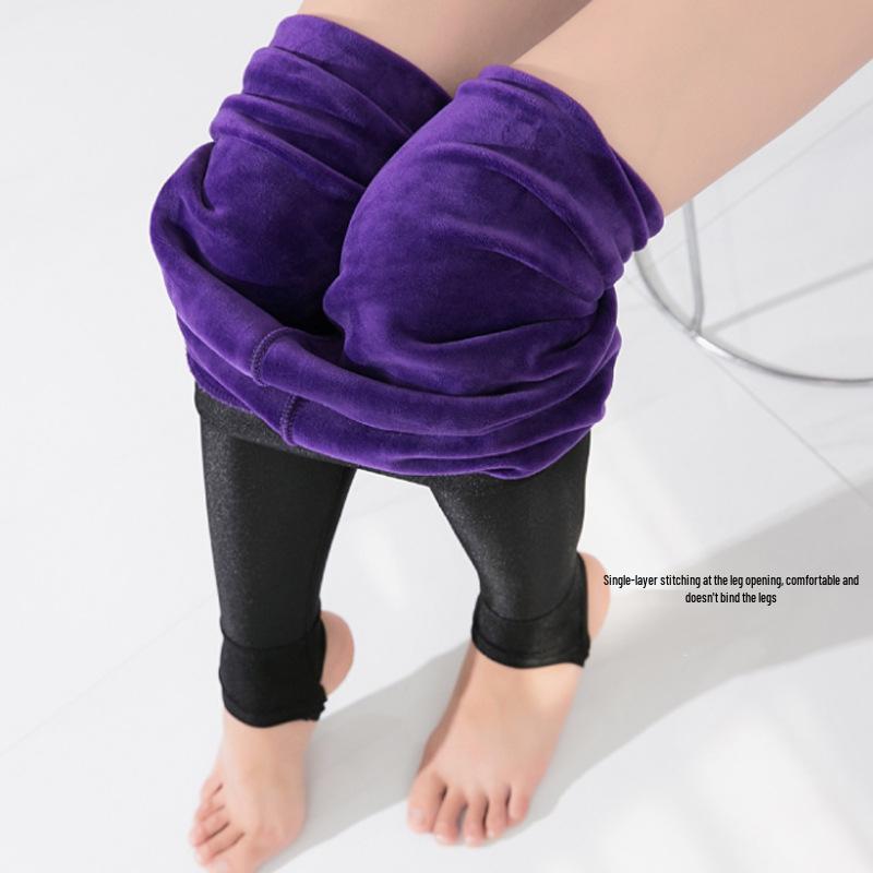 High-Waisted Fleece-Lined Glossy Stirrup Leggings for Outdoors
