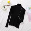 Women Autumn Knitted Slim Sweaters Solid Knitted Female Cotton Soft Elastic Color Pullovers Button Full Sleeve Turtleneck