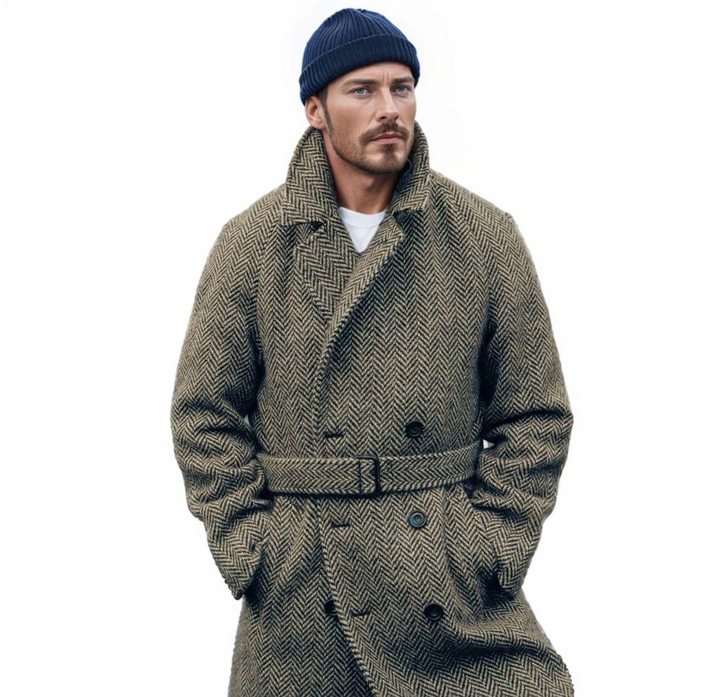 Herren Karriertes Woll-Zweireihiges Mittellanges Sakko - Herbst/Winter Stil