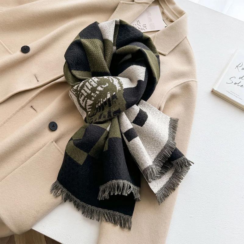 

Осенне-зимний новый жаккардовый теплый шарф длинный двухсторонний толстый шейный шарф двойного назначения 63x200cm