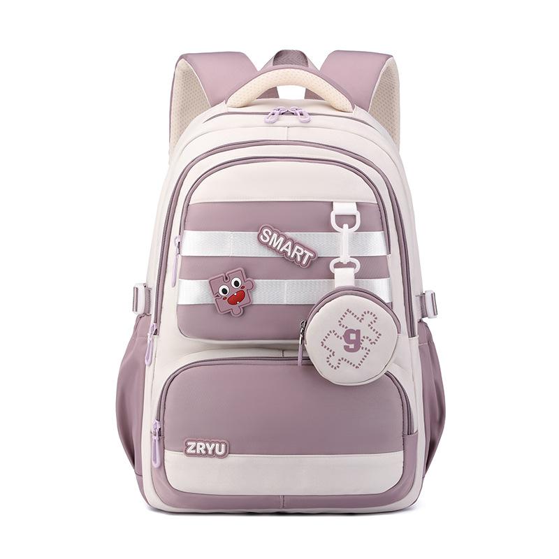 

New Lightweight Primary Girl Student Schoolbag High Value Burden Reduction Spine Protection Backpack Simple Wear-resistant Junior High School Book Bag фиолетовый
