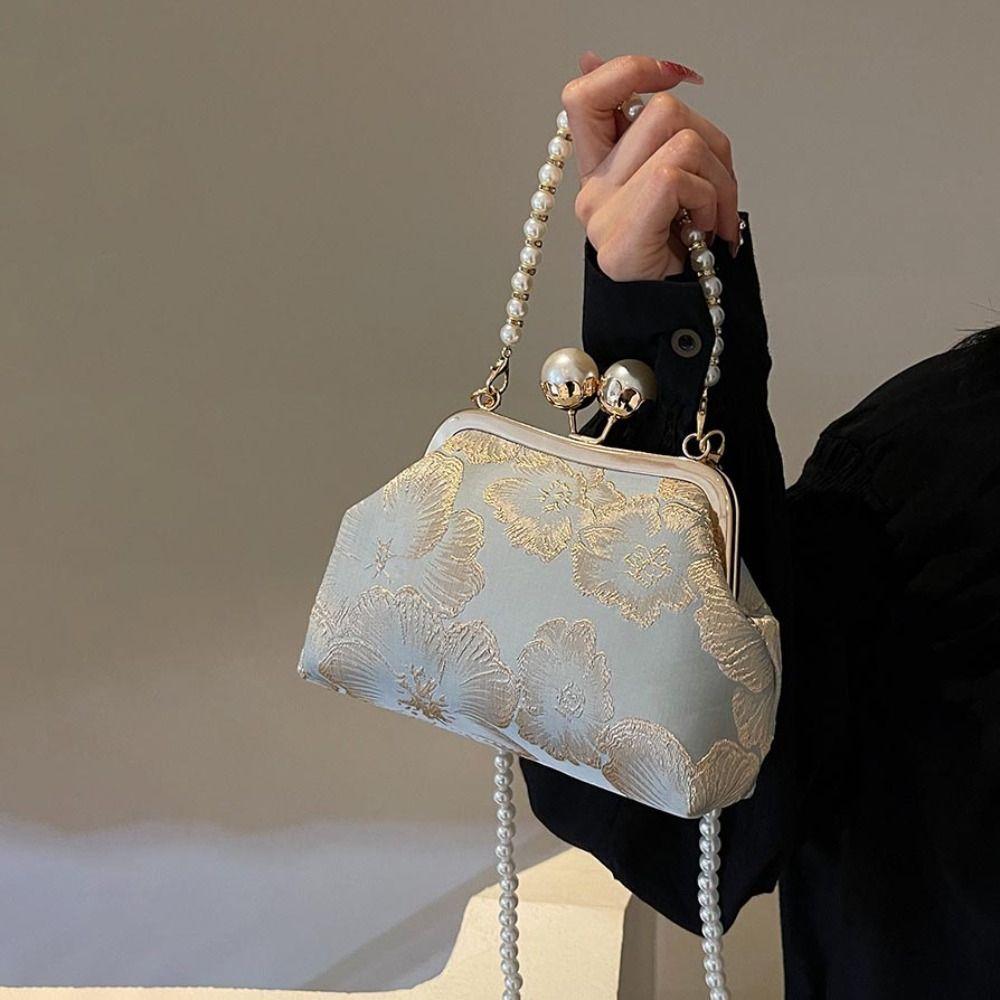 Pearl Chinese Style Handbag Shoulder Ladies Shell Bag Trendy Embroidery Banquet Bag  Party