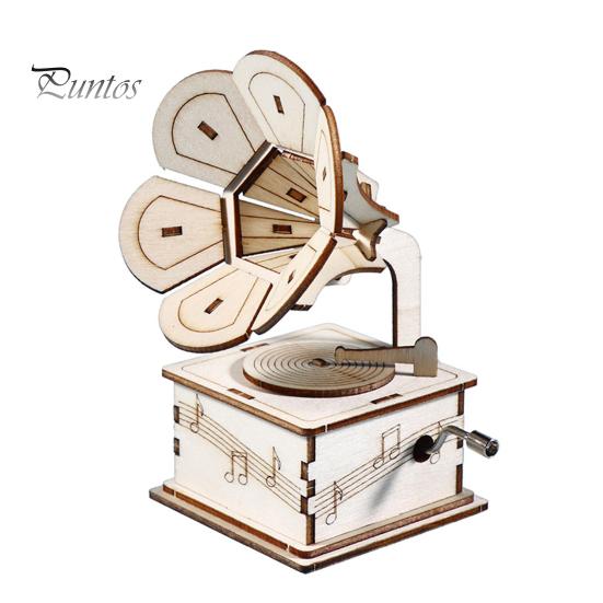 1 Sada DIY Retro Gramofon Model Kit Ručně vyráběné Dřevěné Puzzle Ručně poháněný Fonograf Stavebnice Řemesla Gramofon STEM Projekt Dětská Vzdělávací Hračka