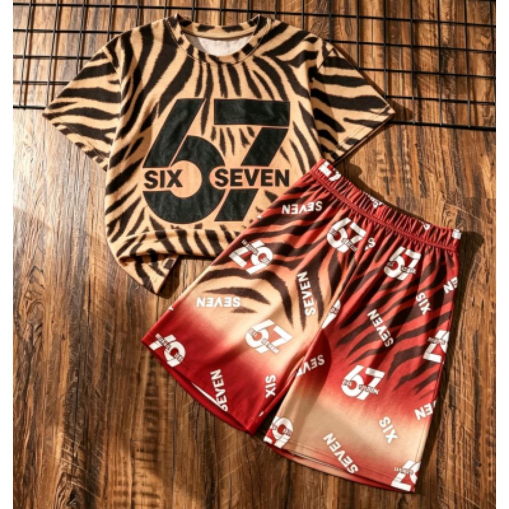 Kids Set 67 Number Printed Kids T-shirt and Shorts 2 Piece Set Summer Street Casual Outdoor Sports Boy's and Girl's T-shirt Sets
