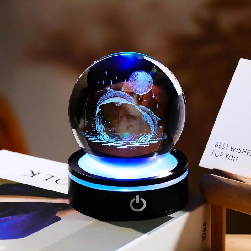 Kryształowa kula 3D Delfin Prezenty dla Kobiet Par Statua Lampa Szklane Figurki Zwierząt Dekoracja Domu