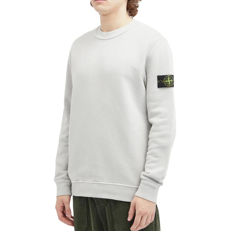 STONE ISLAND Logo Patch Crew Neck Long Sleeve Sweatshirt Men Sweatshirt Gray 811561241-V0160