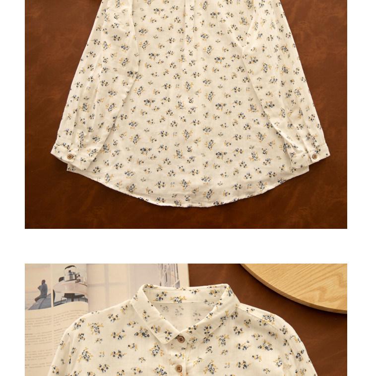 Spring Yuanbao Collar Floral Print Double Layer Gauze Cotton Shirt - Women's Loose Cotton Linen Style