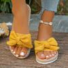 Women's Beige Bowknot Flat Slides - Stylish Open-Toe Non-Slip Summer Beach Sandals, Comfortable EVA Sole for Casual Attire