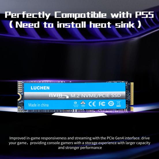 Yousheng PCIe 4.0 M.2 NVMe TLC SSD 64/128/256GB Maximum Read 7300MB/s Max Write 6800MB/s AI Computing Gaming Heavy Duty Workstations Internal Solid