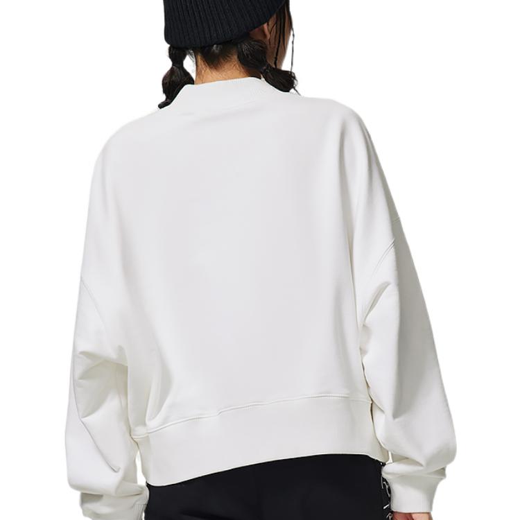 Li Ning Badfive Logo Letter Print Crew Neck Pullover Long Sleeve Sweatshirt Women Sweatshirt Standard-White AWDSC02-1