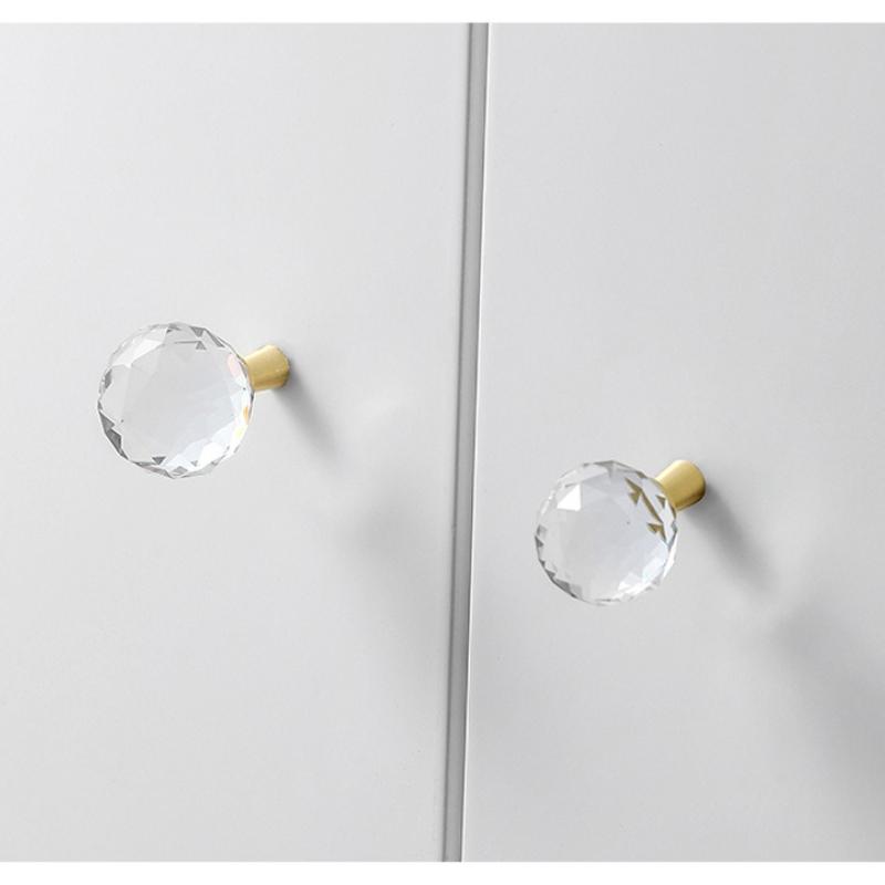 Brass Crystal Marble Handle European Light Luxury Diamond Light Ball Drawer Cabinet Wardrobe Door Handle