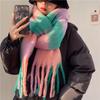Korean Style Plaid Mohair Scarf - Women's Winter Imitation Cashmere Shawl