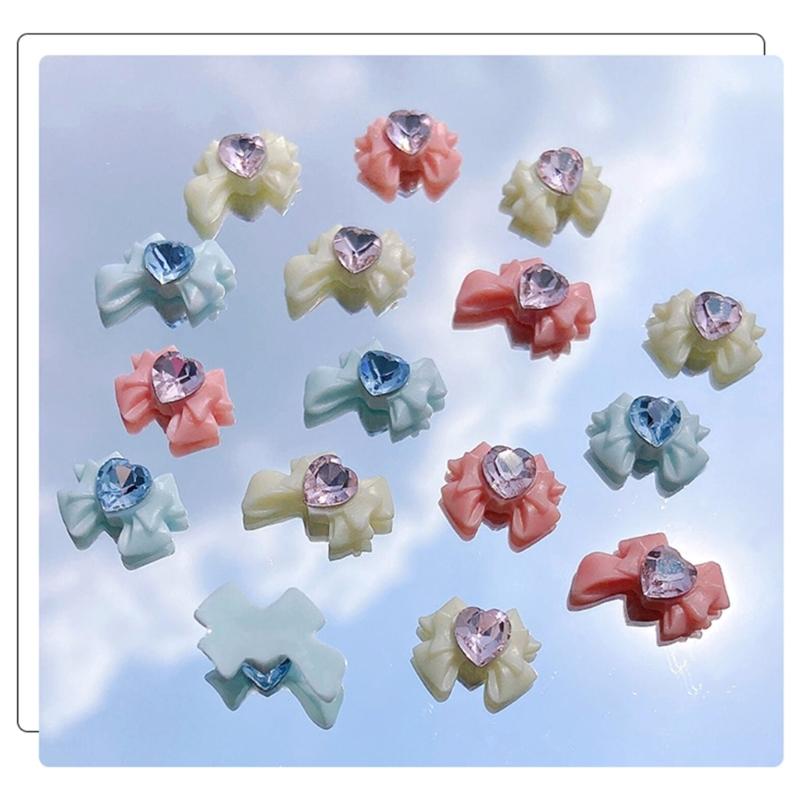 Resin Bow Nail Charm 3D Nail Charms Rhinestone Nail Art Nail Decoration Korean Style Bowknot Design for Women