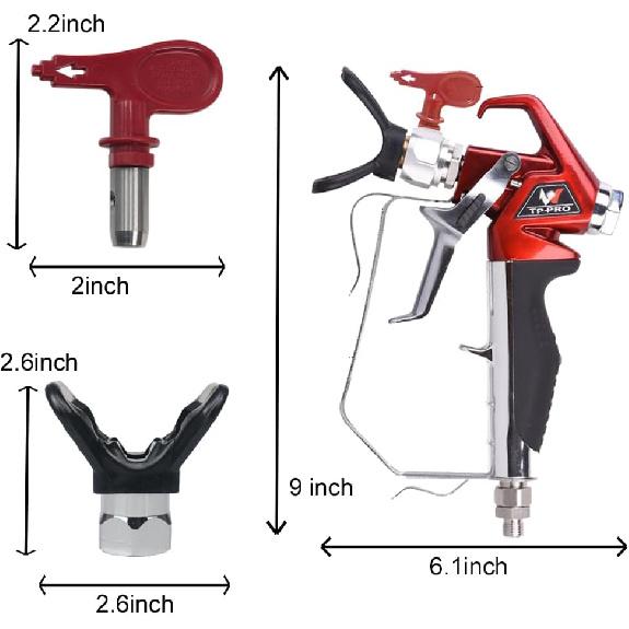 Airless Paint Spray Gun with 517 tip High Pressure 4000 PSI Red Series Airless Sprayer Gun (4 Finger)