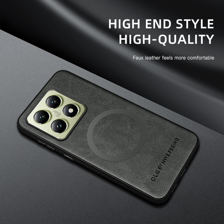 For Xiaomi 14T 14T Pro Fine-Hole PU Cow Pattern Leather Outer Magnetic Ring Soft Edge Anti-Drop Phone Case