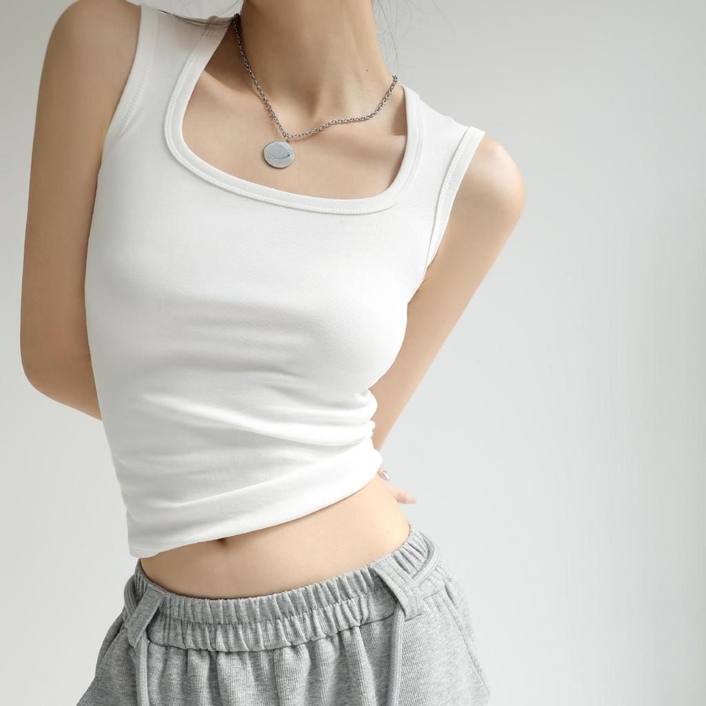 Square Neck  Knit Tank Top Cotton Crop Tops Women Summer Camis Solid Color Yoga Camisole Fashion SportsTube Female Sleeveless Cropped Y2K Girl Clothes