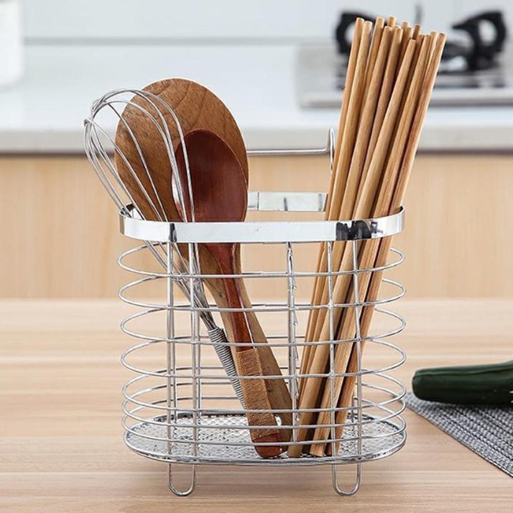 Stainless steel chopstick holder with built in draining system for kitchen use and space saving cutlery storage