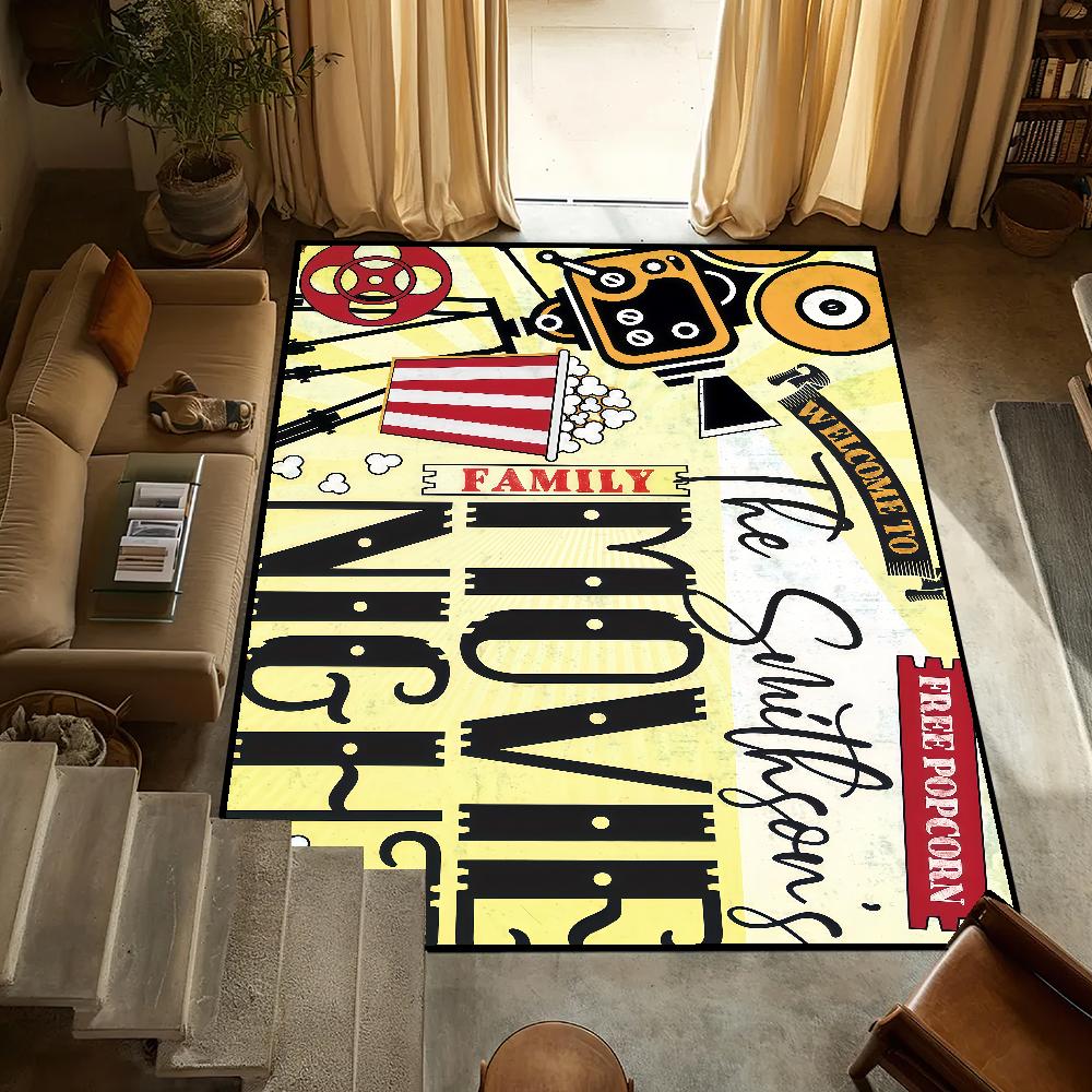Retro Fashion Tickets Movie Night Time Anti-Slip Kitchen Bedroom Handmade Tufted Rug Carpet Living Room Entrance Decoration