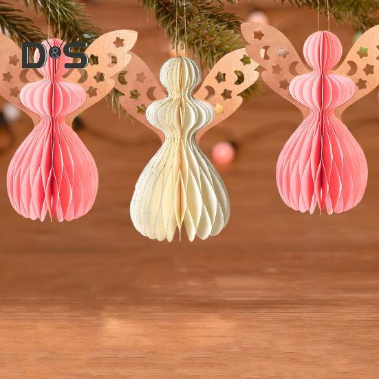 Angel Honeycomb Ornament Paper Angel Hanging Ornament with Sparkling Edge 3D Honeycomb Angel Decoration for Birthday Party Wedding