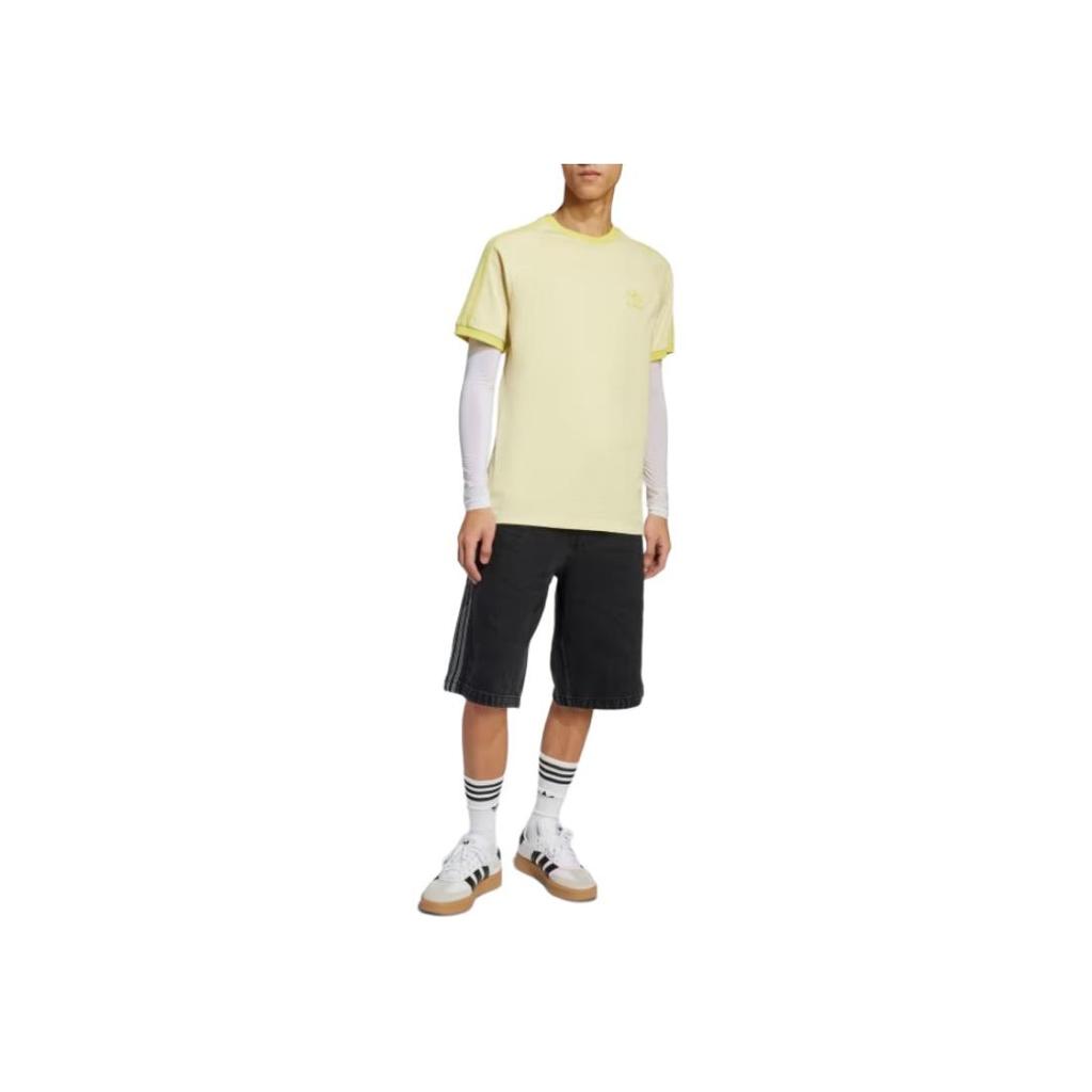 Adidas Originals Round Neck Logo Slim Fit Short Sleeve T-Shirt Men Tops Pink Yellow JN7021